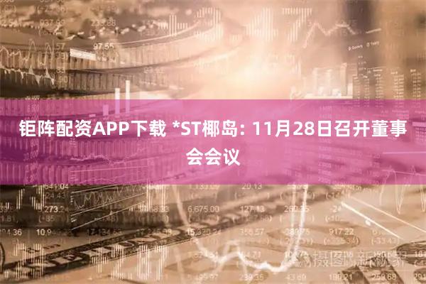 钜阵配资APP下载 *ST椰岛: 11月28日召开董事会会议